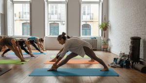 Sessão de yoga num estúdio em Lisboa